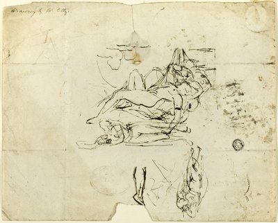 Bocetos de desnudo femenino reclinado y pareja amorosa de William Etty