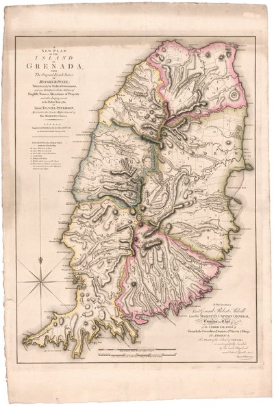 Nuevo plano de la isla de Granada por Paterson de William Faden