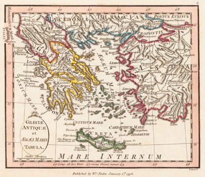 La antigua Grecia. Mar Egeo. Asia Menor. Mapa. de William Faden