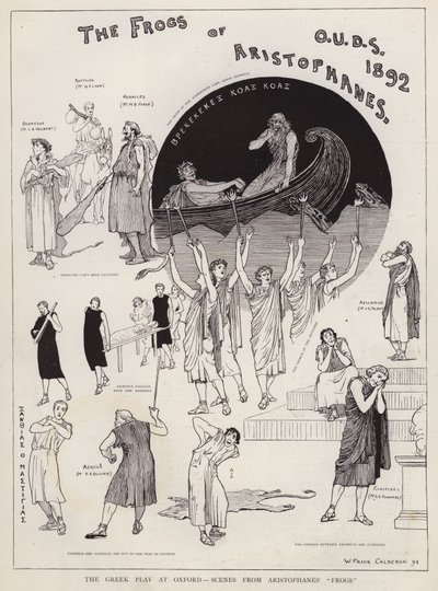 Escenas de una producción de la obra Las Ranas de Aristófanes, por la Sociedad Dramática de la Universidad de Oxford de William Frank Calderon
