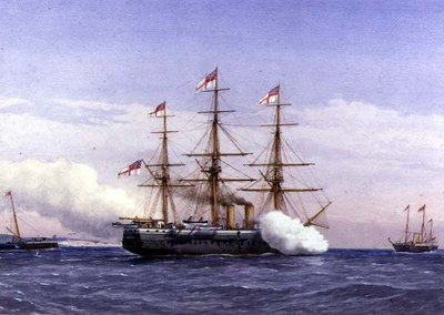 H.M.S. Bacchante con el Yate Real Osborne de William Frederick Mitchell