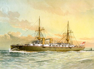 HMS Undaunted, crucero de primera clase de la Royal Navy, c. 1890-c. 1893 de William Frederick Mitchell