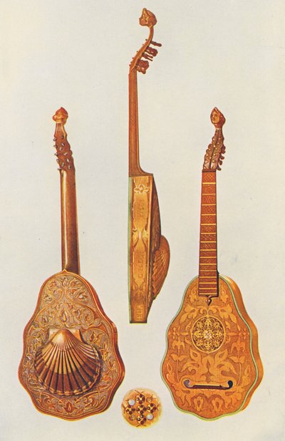 Instrumentos musicales: El laúd de la Reina Isabel (litografía en color) de William Gibb