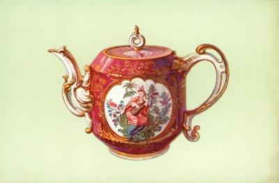 Tetera, Chelsea, color burdeos, con Figuras después de Watteau (litografía en color) de William Gibb