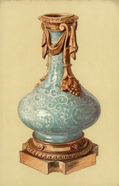 Jarrón, Cerámica Celadón China con Montura de Ormolu de Luis XVI (litografía en color) de William Gibb