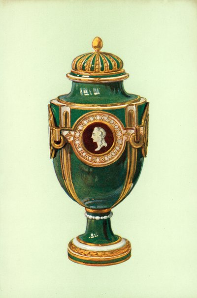 Jarrón, Sèvres, fondo verde (litografía en color) de William Gibb