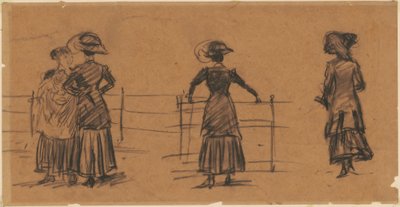 Estudios de mujeres en la barandilla del parque de William Glackens