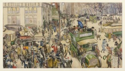 Compradores navideños, Madison Square de William Glackens