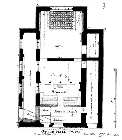 Un plano de la Capilla Guildhall, King Street, Cheapside, Londres, 1819 1886 de William Griggs
