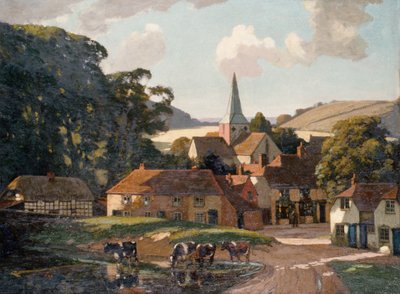 Harting Village and Pond (óleo sobre lienzo) de William Gunning King