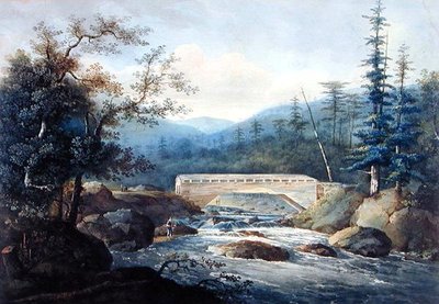 Puente cubierto sobre el río Sacandaga, Hadley, NY, c.1820 de William Guy Wall