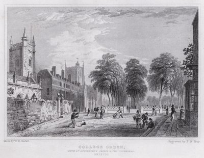 College Green, con la Iglesia de San Agustín y la Catedral, Bristol de William H. Bartlett