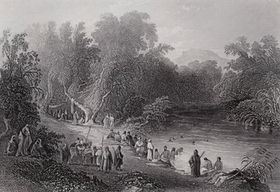 El río Jordán, lugar de baño griego (grabado) de William H. Bartlett