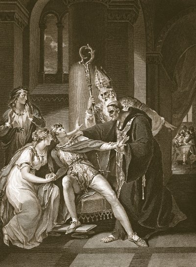 Edwy y Elgiva, grabado por Isaac Taylor, ilustración de 