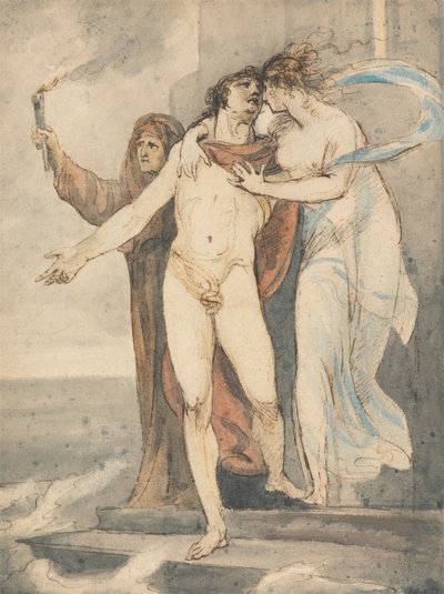 Leandro se despide del héroe antes de cruzar a nado el Helesponto de William Hamilton
