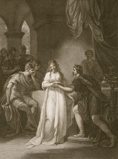 Vortigern y Rovena, grabado por Delatre, ilustración de 