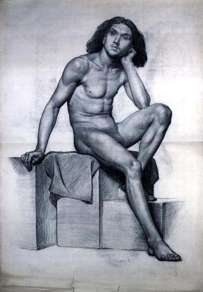 Estudio de un Modelo Desnudo Sentado de William Hamo Thornycroft