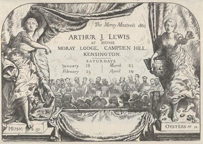 Tarjeta de invitación de los juglares de Moray de Arthur James Lewis de William Harcourt Hooper