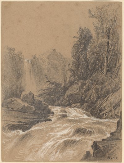 Paisaje montañoso, arroyo y cascada de William Hart