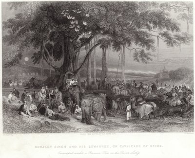 Runjeet Singh y su suwarree acampados bajo el árbol baniano en el río Sulley de William Harvey