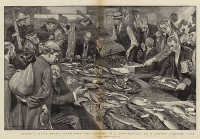 Después de un día de deporte, examinando las capturas en una competencia en un club de pesca de Londres de William Hatherell