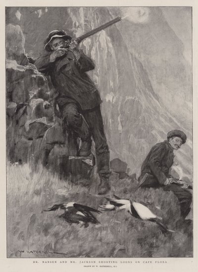 El Dr. Nansen y el Sr. Jackson disparando a los Somorgujos en el Cabo Flora de William Hatherell