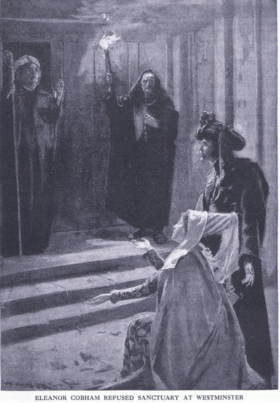 Eleanor Cobham se le niega el santuario en Westminster, de Cassells History of the British People publicado por la Waverley Book Company Limited, c.1940 de William Hatherell