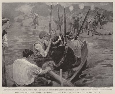 Despedida de Creta, voluntarios griegos disparando un Feu de Joie al salir de la isla de William Hatherell