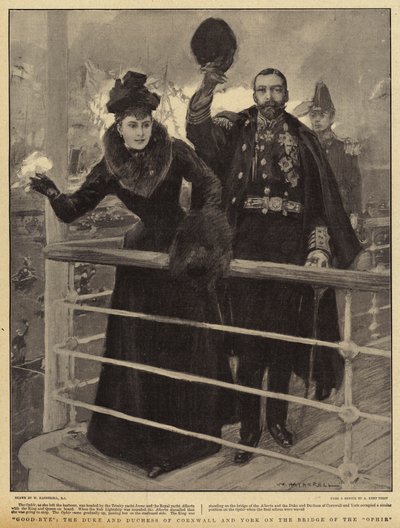 Adiós al Duque y la Duquesa de Cornualles y York en el puente del Ophir de William Hatherell
