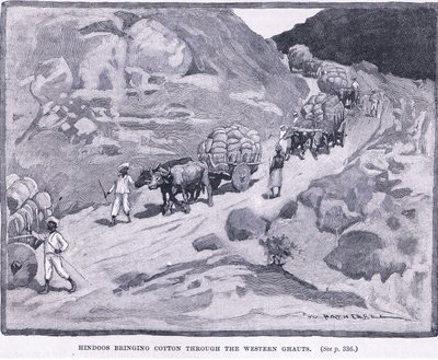 Hindúes trayendo algodón a través de los Ghats Occidentales, 1862 d.C. de William Hatherell