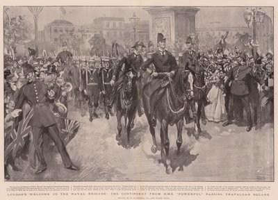 La bienvenida de Londres a la Brigada Naval, el contingente del HMS Powerful pasando por Trafalgar Square de William Hatherell