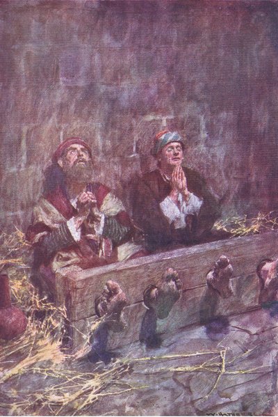 Pablo y Silas en prisión, de La Historia de la Biblia publicada por Hodder & Stoughton, c.1930 de William Hatherell