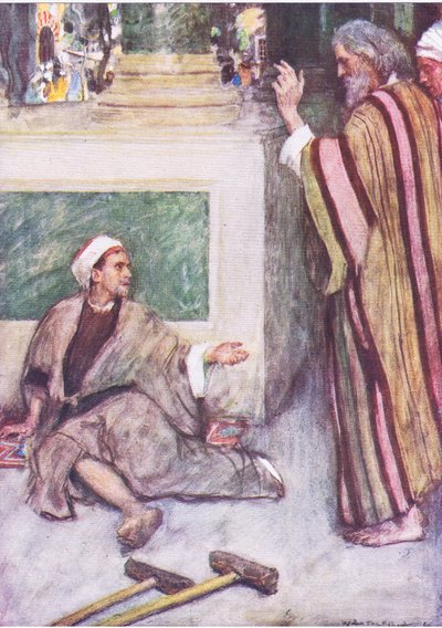 Pedro y Juan sanando al hombre cojo, de La Historia de la Biblia publicada por Hodder & Stoughton, c.1930 de William Hatherell