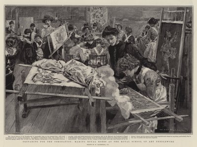 Preparativos para la Coronación, confeccionando Túnicas Reales en la Real Escuela de Bordado Artístico de William Hatherell