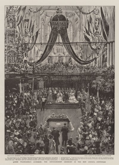 Accesión de la Reina Guillermina, la ceremonia de entronización en la Nueva Iglesia, Ámsterdam de William Hatherell