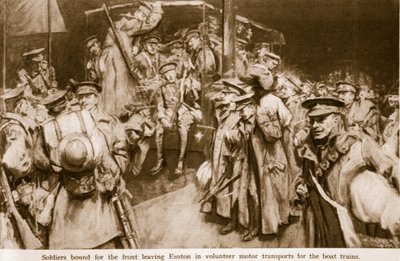 Escenas de alegría y patetismo en las grandes estaciones de tren de Londres, 1914-19 de William Hatherell