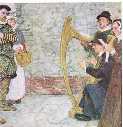 Shakespeare escucha a los cantantes de baladas cerca de Somerset House, de My Magazine, pub.1922 de William Hatherell