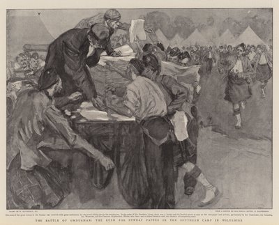 La batalla de Omdurman, la carrera por los periódicos del domingo en el campamento del sur en Wiltshire de William Hatherell
