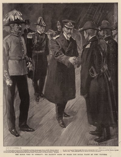 La visita del rey a Alemania, Su Majestad abordando el yate real en Port Victoria de William Hatherell