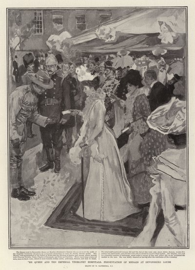La Reina y los Hospitales de la Yeomanry Imperial, Presentación de Medallas en Devonshire House de William Hatherell