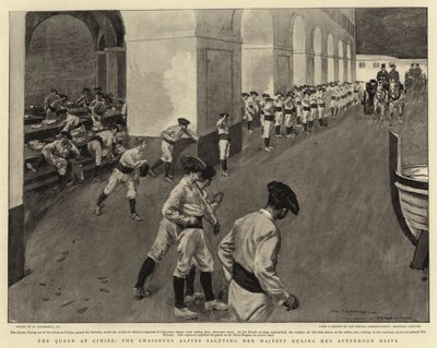 La Reina en Cimiez, los Cazadores Alpinos saludando a Su Majestad durante su paseo vespertino de William Hatherell