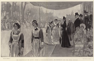 La Recepción de las Enfermeras de la Reina en Marlborough House, la Procesión frente al Pabellón Real de William Hatherell
