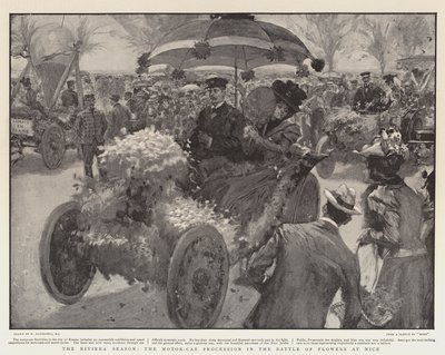 La temporada de la Riviera, la procesión de automóviles en la Batalla de las Flores en Niza de William Hatherell