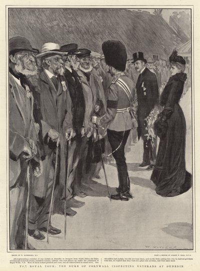El tour real, el Duque de Cornwall inspeccionando veteranos en Dunedin de William Hatherell