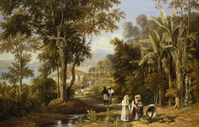Escena de Jardín en la Orilla de Braganza, Río de Janeiro, 1827 de William Havell