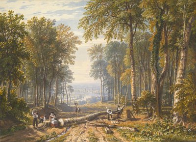 Leñadores en Park Place, Henley, el río Támesis al fondo, ca. 1826 de William Havell