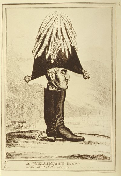 Una bota Wellington, o La cabeza del ejército, 1827 de William Heath