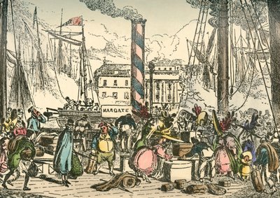 Embarcando en el Margate Steam Packet en el muelle de London Bridges, 1838 de William Heath