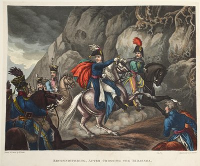 Reconocimiento, después de cruzar el Bidassoa, aguafuerte por J.C. Stadler, pub. por Tegg, abril 1818 de William Heath