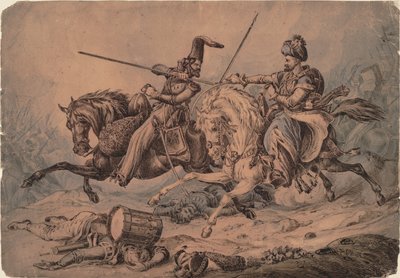 Cosaco ruso en combate con un mameluco, 1815 de William Heath